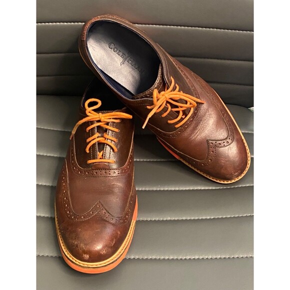 COLE HAAN Mens BROWN ORANGE Wing Tip Great Jones Oxford Shoes Leather Size 9M - Picture 3 of 12